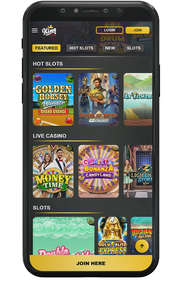 Screenshot of an online casino on a mobile phone